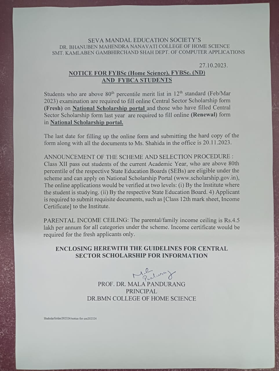 notice-1698743769notice-for-fybsc-fynd-and-fybca-student-scholorship-form.jpeg